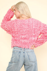 Shaggy Yarn Knit Zip Up Jacket Very J
